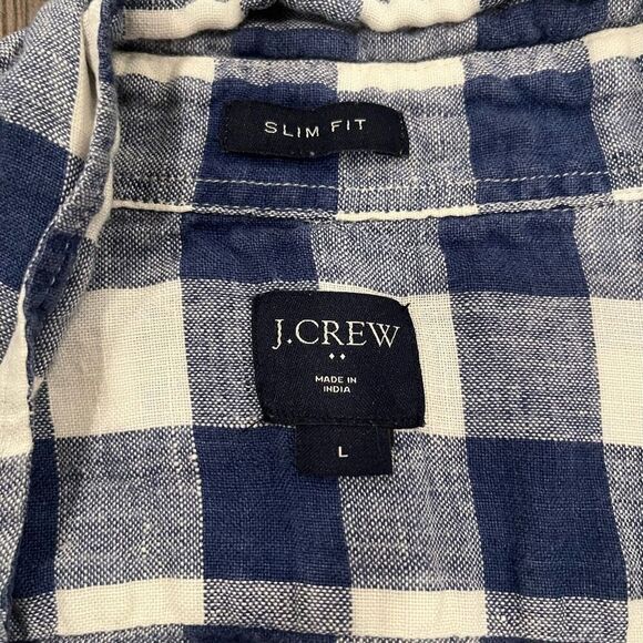 J Crew Shirt Men's Large Multicolor Casual Plaid Check Linen Button Down Slim Fi - Picture 4 of 7